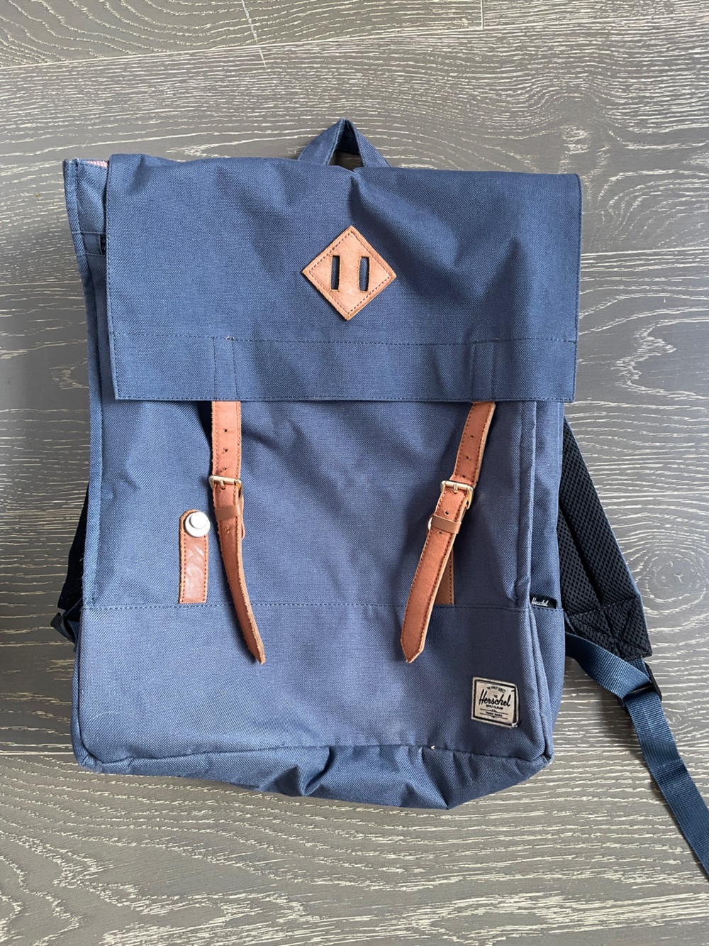 Herschel Supply Company Blue Canvas Backpack with Brown Leather Straps